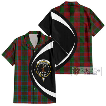 MacPhail Blue Bands Tartan Short Sleeve Button Up with Family Crest Circle Style