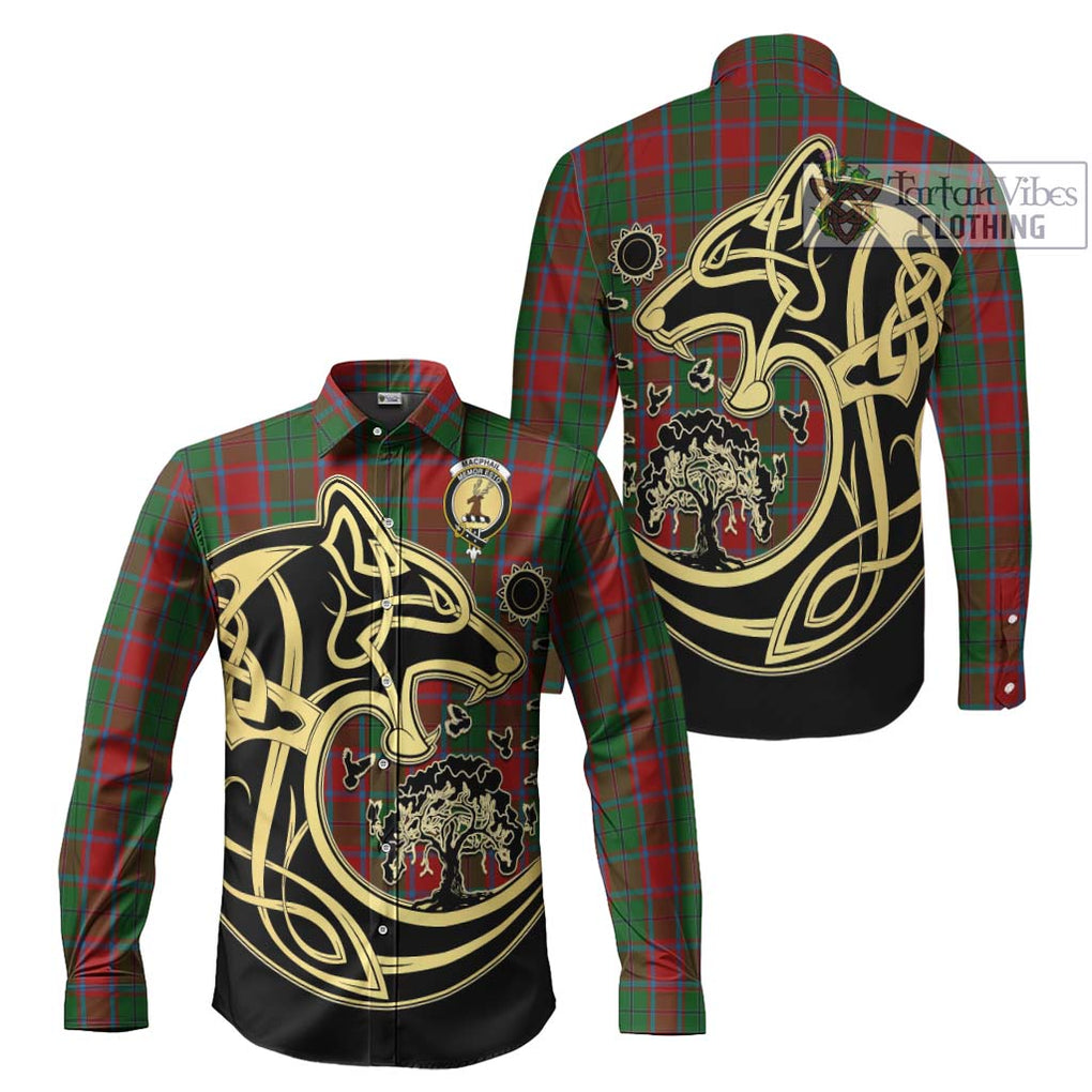 MacPhail Blue Bands Tartan Long Sleeve Button Shirt with Family Crest Celtic Wolf Style Men's Shirt S - Tartan Vibes Clothing