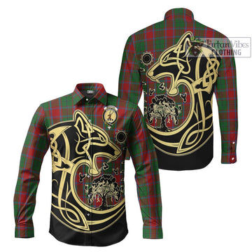 MacPhail Blue Bands Tartan Long Sleeve Button Shirt with Family Crest Celtic Wolf Style