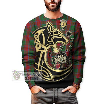 MacPhail Blue Bands Tartan Sweatshirt with Family Crest Celtic Wolf Style