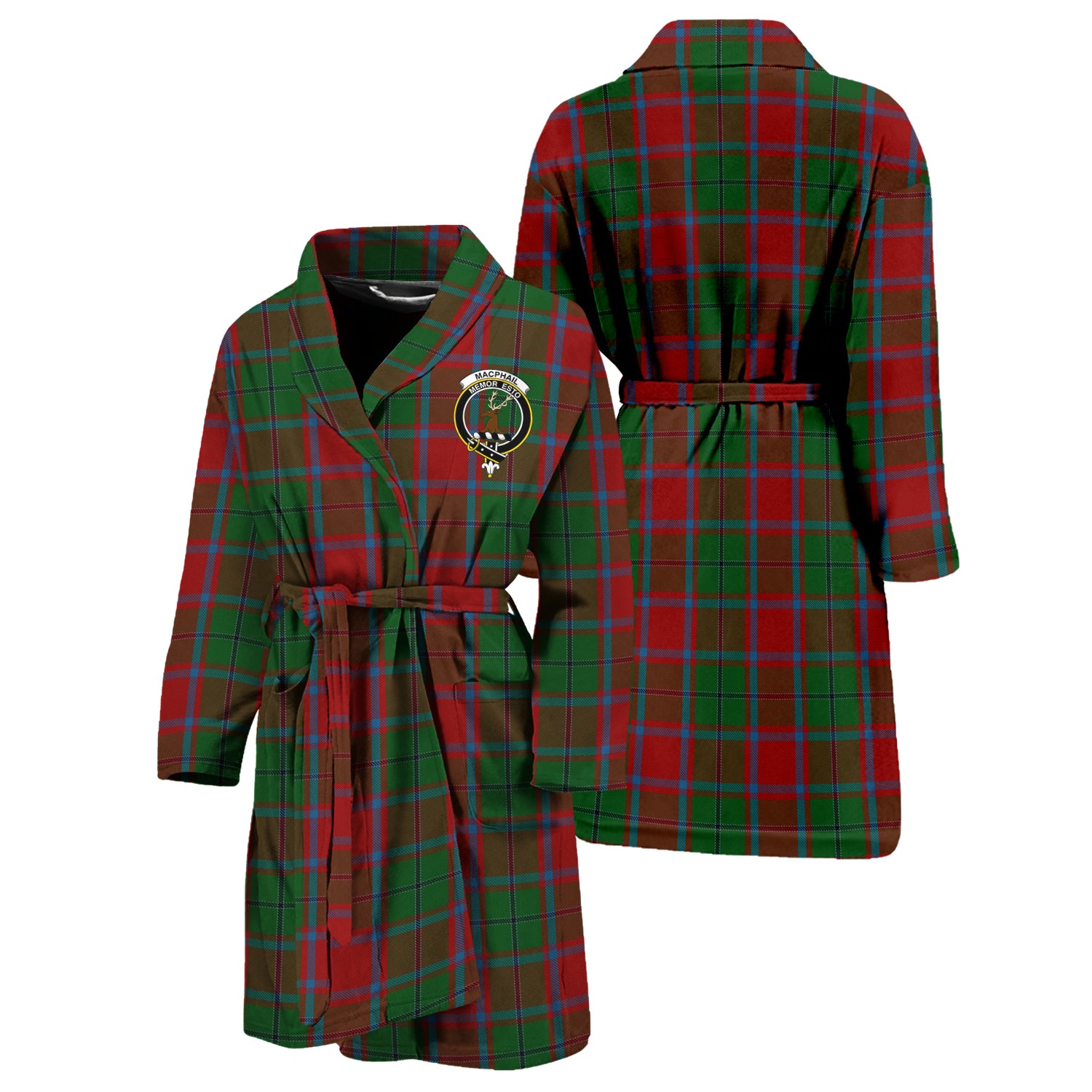 MacPhail Blue Bands Tartan Bathrobe with Family Crest Unisex S - Tartan Vibes Clothing