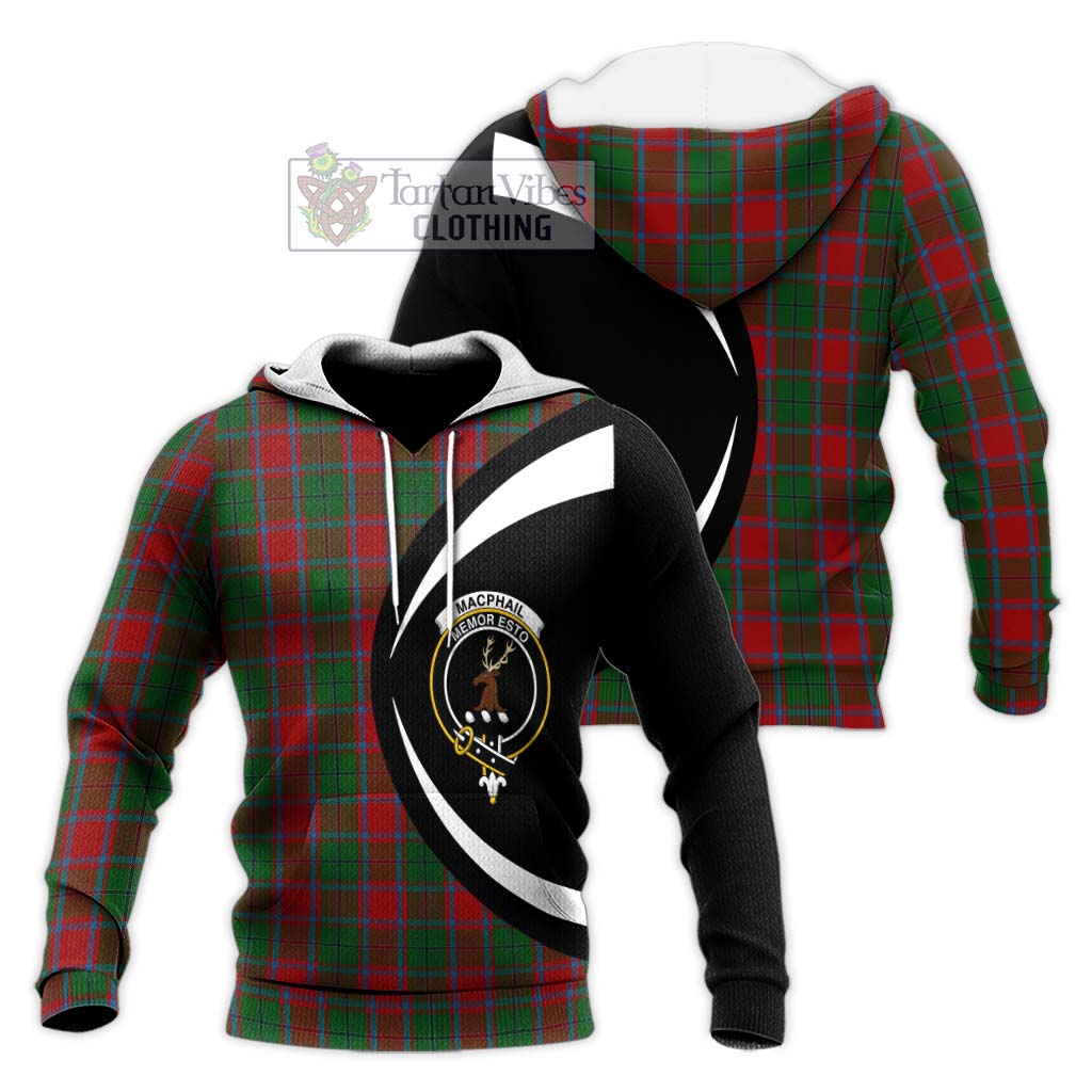 MacPhail Blue Bands Tartan Knitted Hoodie with Family Crest Circle Style Unisex Knitted Pullover Hoodie - Tartan Vibes Clothing