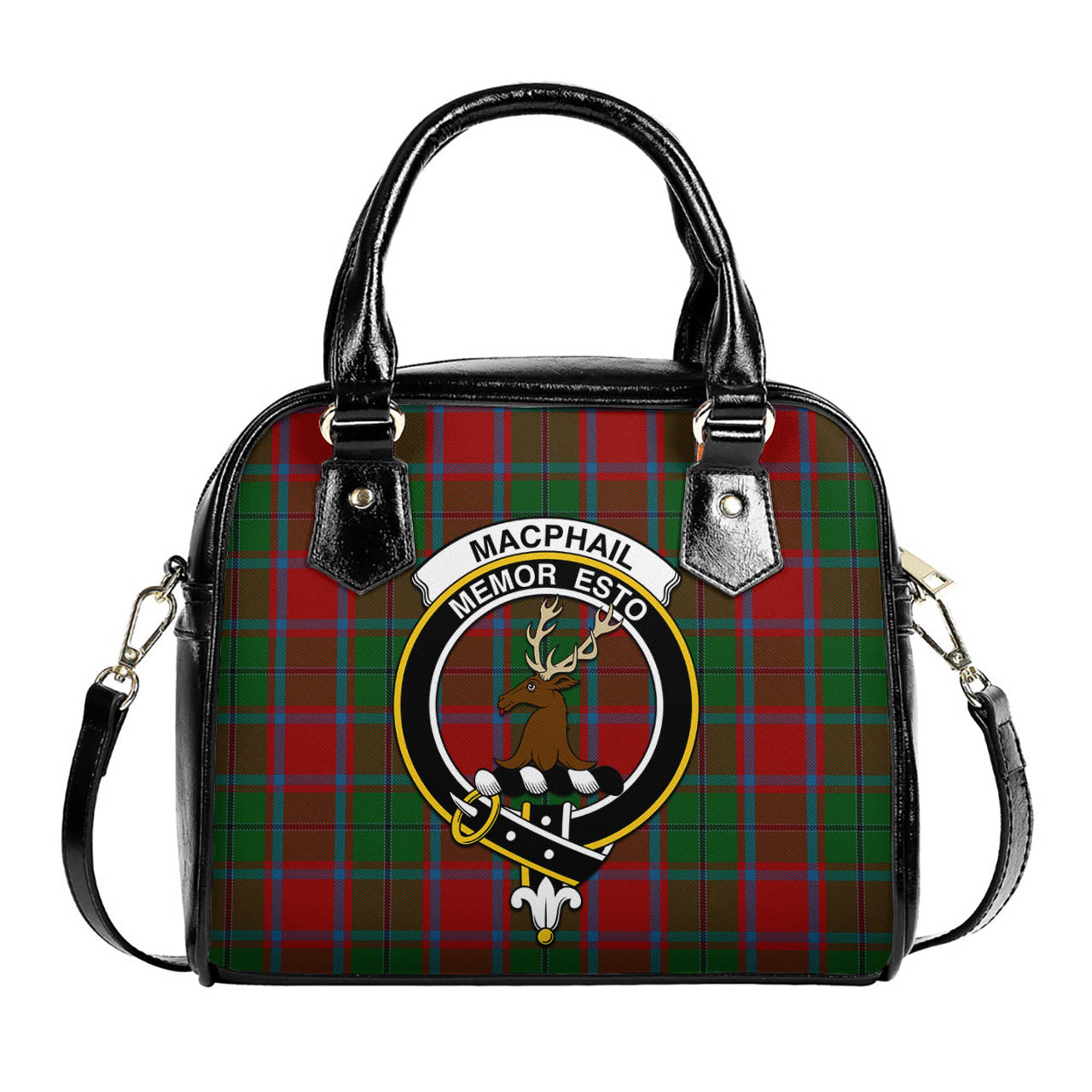 MacPhail Blue Bands Tartan Shoulder Handbags with Family Crest One Size 6*25*22 cm - Tartanvibesclothing