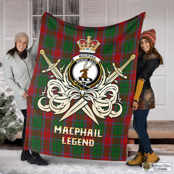 MacPhail Blue Bands Tartan Blanket with Clan Crest and the Golden Sword of Courageous Legacy