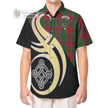 MacPhail Blue Bands Tartan Short Sleeve Button Shirt with Family Crest and Celtic Symbol Style