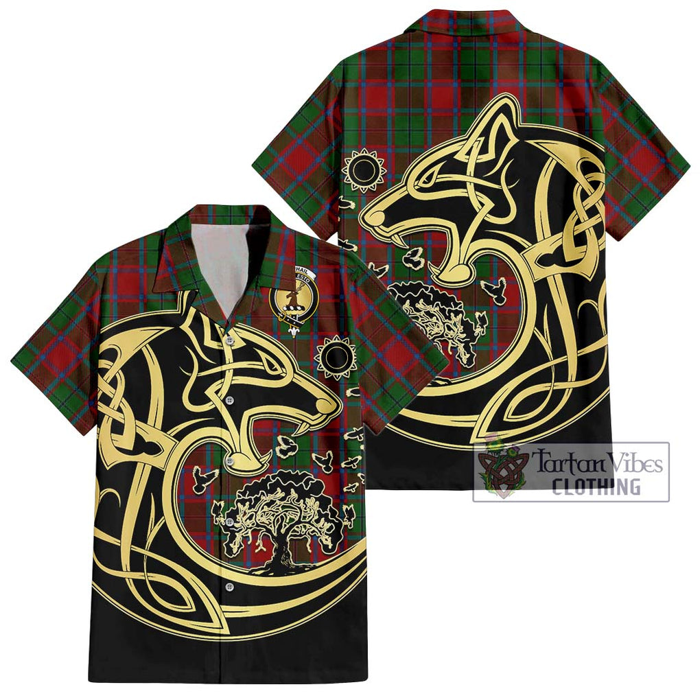 MacPhail Blue Bands Tartan Short Sleeve Button Shirt with Family Crest Celtic Wolf Style Kid - Tartan Vibes Clothing