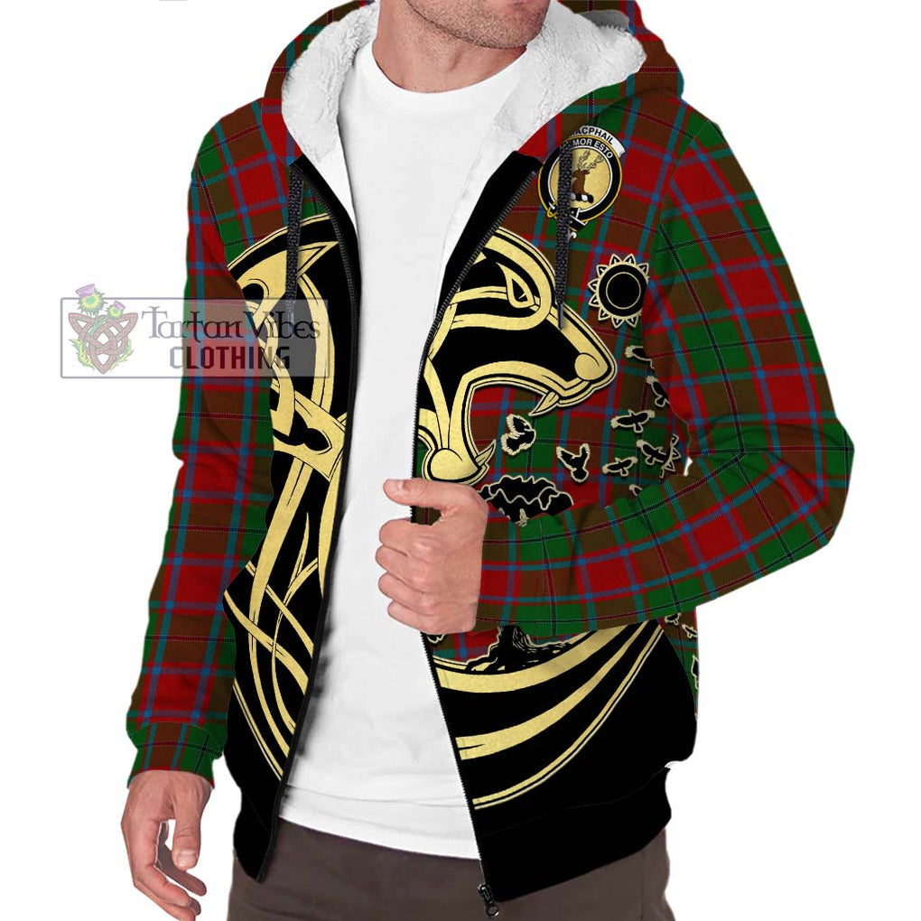 MacPhail Blue Bands Tartan Sherpa Hoodie with Family Crest Celtic Wolf Style Unisex S - Tartan Vibes Clothing