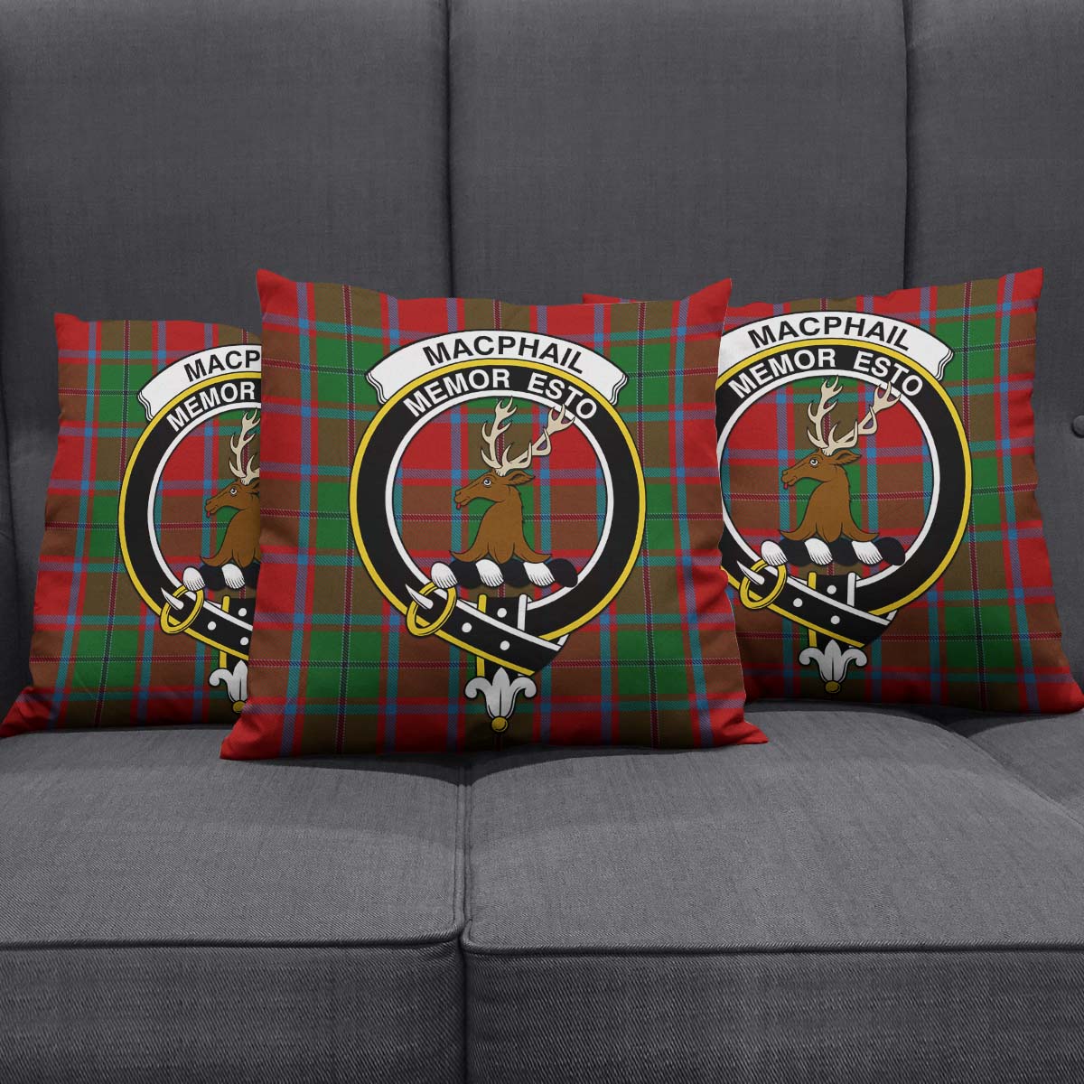 MacPhail Blue Bands Tartan Pillow Cover with Family Crest Square Pillow Cover - Tartanvibesclothing