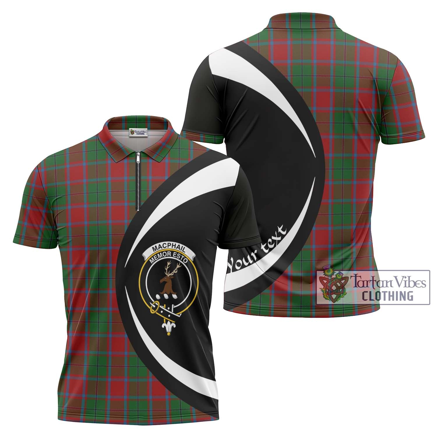 Tartan Vibes Clothing MacPhail Blue Bands Tartan Zipper Polo Shirt with Family Crest Circle Style