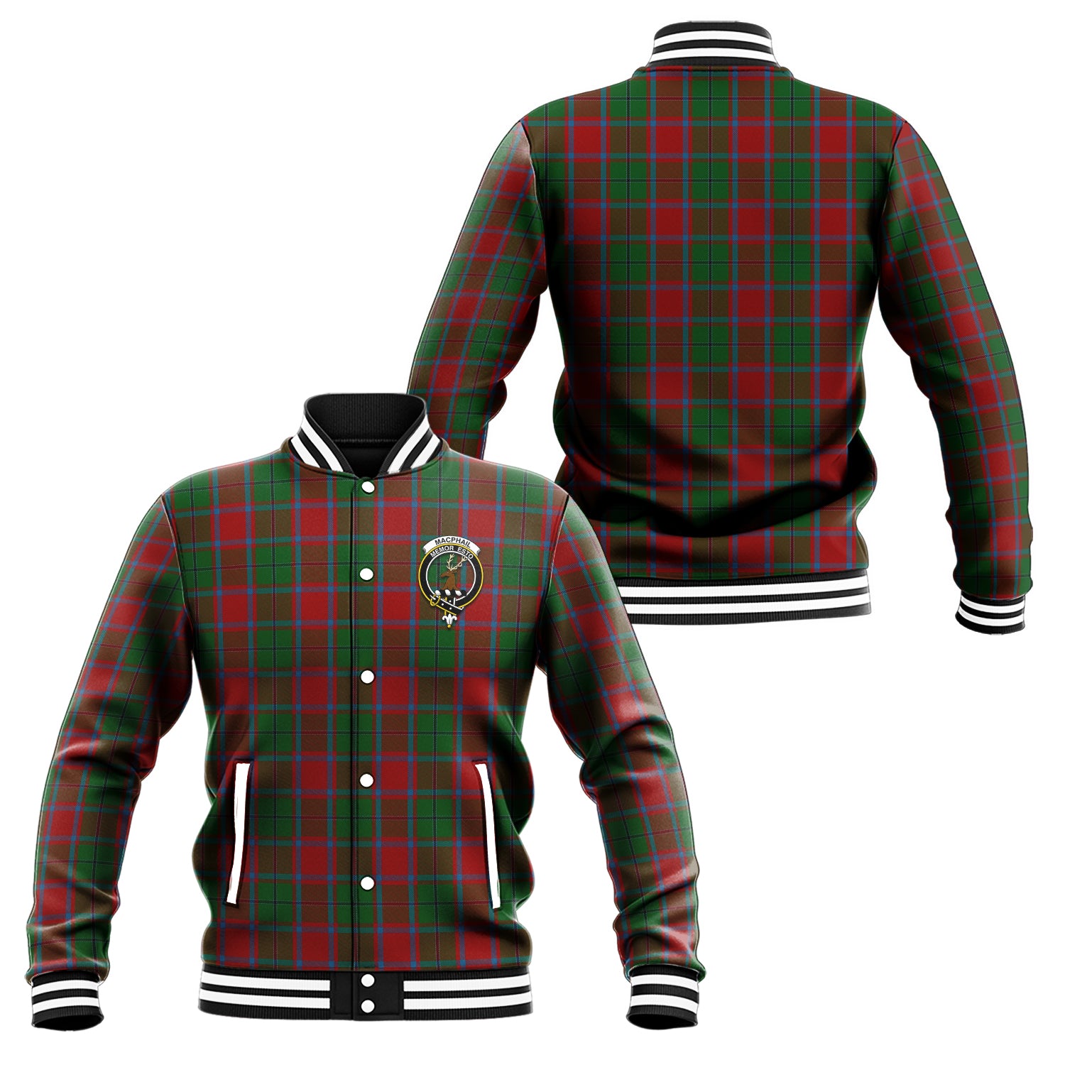 MacPhail Blue Bands Tartan Baseball Jacket with Family Crest Unisex - Tartan Vibes Clothing