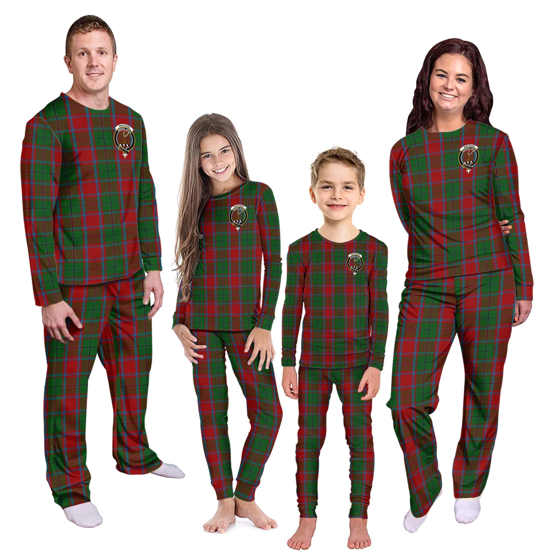 MacPhail Blue Bands Tartan Pajamas Family Set with Family Crest - Tartanvibesclothing