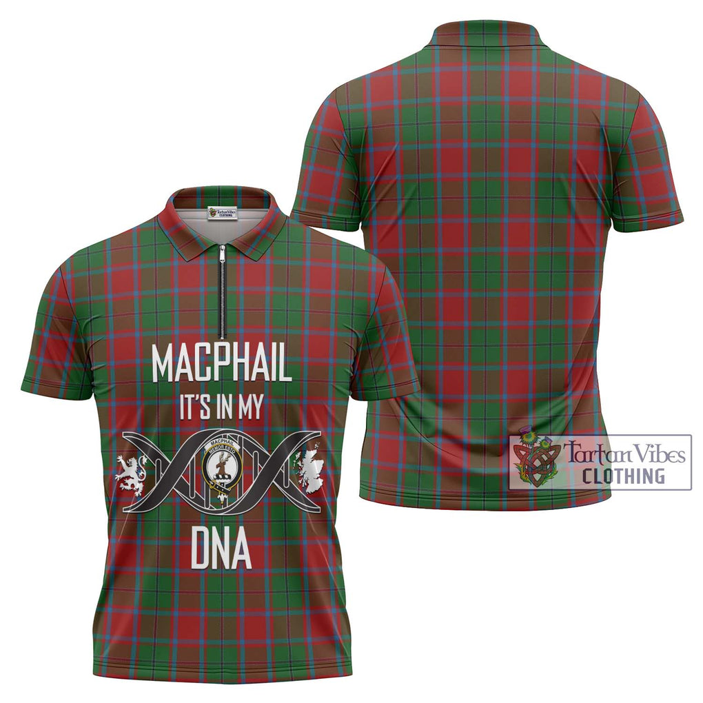 MacPhail Blue Bands Tartan Zipper Polo Shirt with Family Crest DNA In Me Style Unisex - Tartanvibesclothing Shop