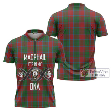 MacPhail Blue Bands Tartan Zipper Polo Shirt with Family Crest DNA In Me Style