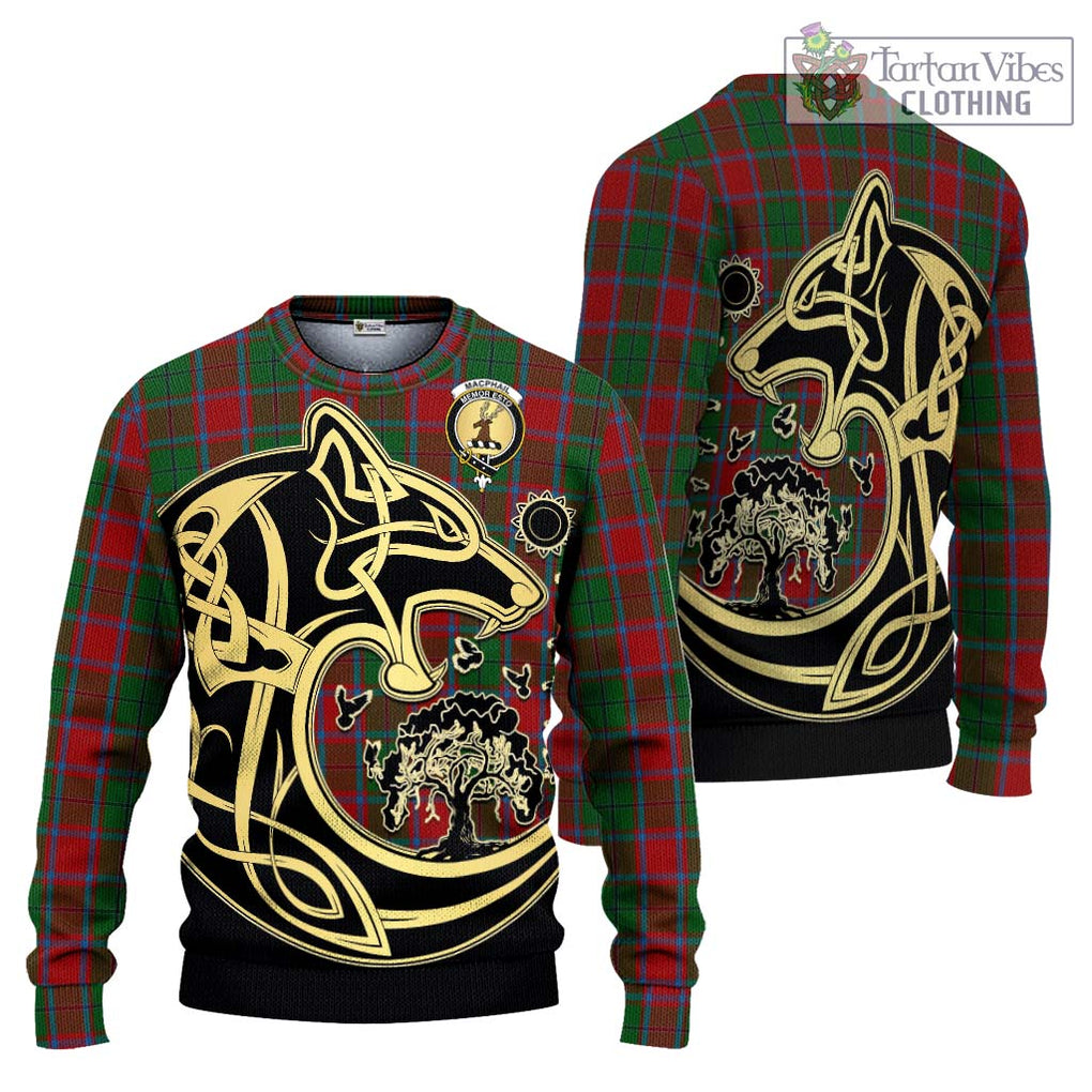 MacPhail Blue Bands Tartan Knitted Sweater with Family Crest Celtic Wolf Style Unisex - Tartan Vibes Clothing