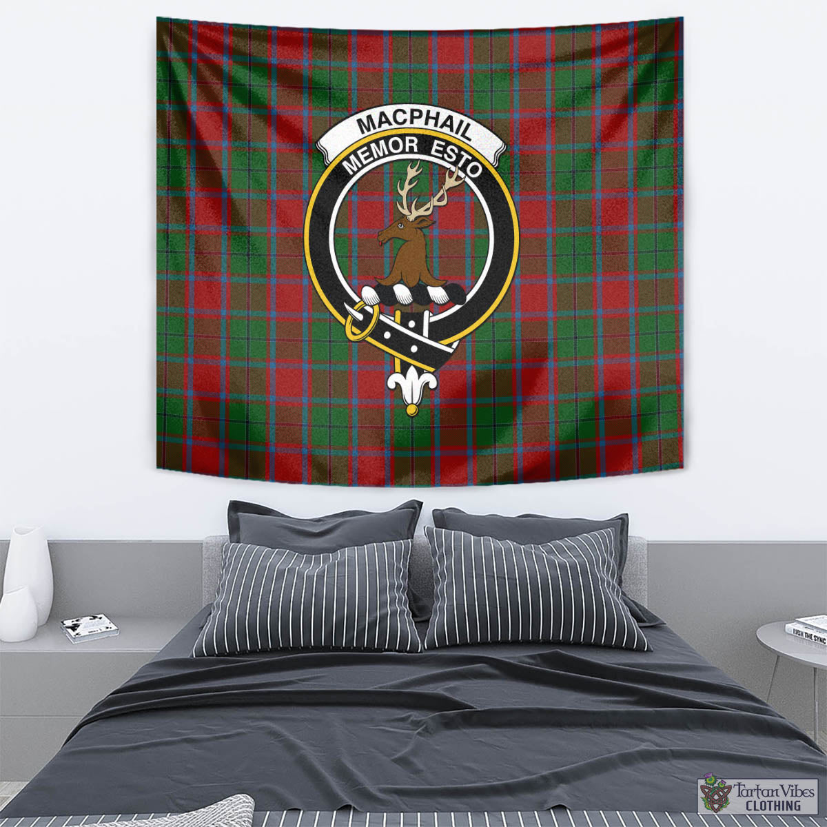 Tartan Vibes Clothing MacPhail Blue Bands Tartan Tapestry Wall Hanging and Home Decor for Room with Family Crest