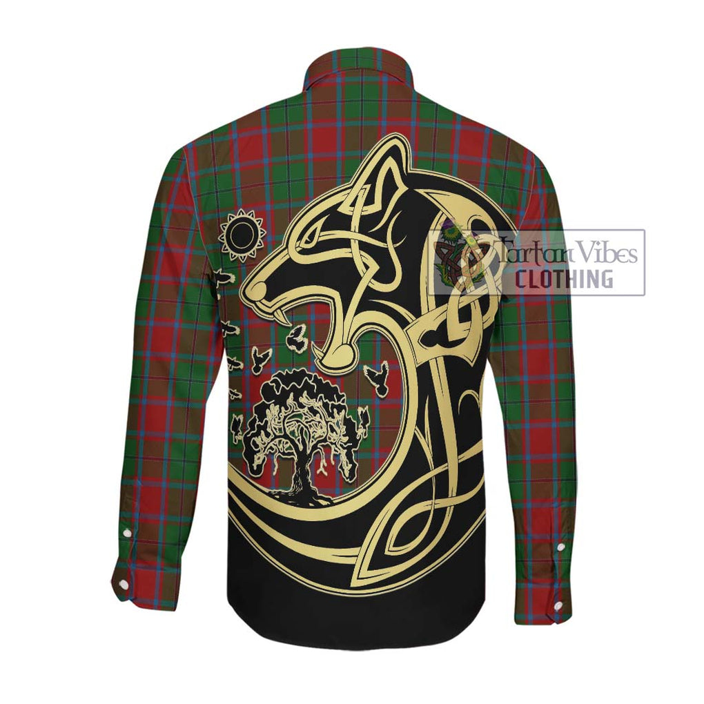 MacPhail Blue Bands Tartan Long Sleeve Button Shirt with Family Crest Celtic Wolf Style Men's Shirt - Tartan Vibes Clothing