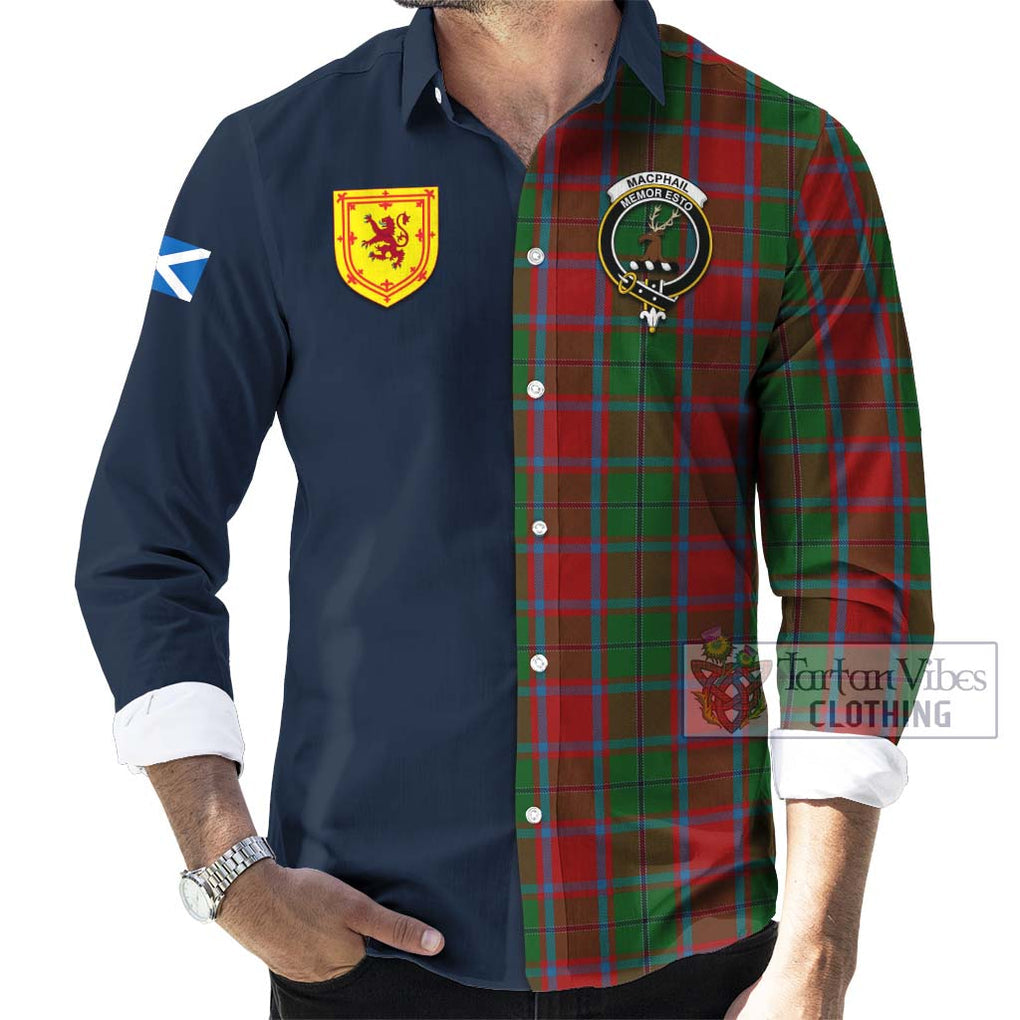 Tartan Vibes Clothing MacPhail Blue Bands Tartan Long Sleeve Button Shirt with Scottish Lion Royal Arm Half Style