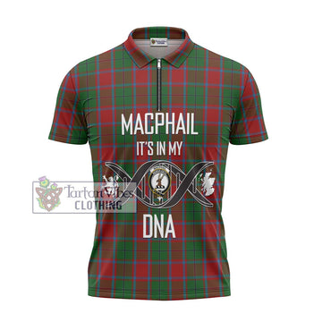 MacPhail Blue Bands Tartan Zipper Polo Shirt with Family Crest DNA In Me Style