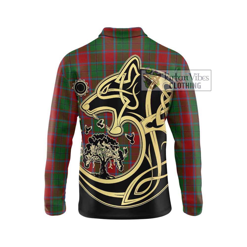 MacPhail Blue Bands Tartan Long Sleeve Polo Shirt with Family Crest Celtic Wolf Style - Tartanvibesclothing Shop