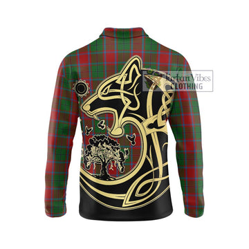 MacPhail Blue Bands Tartan Long Sleeve Polo Shirt with Family Crest Celtic Wolf Style