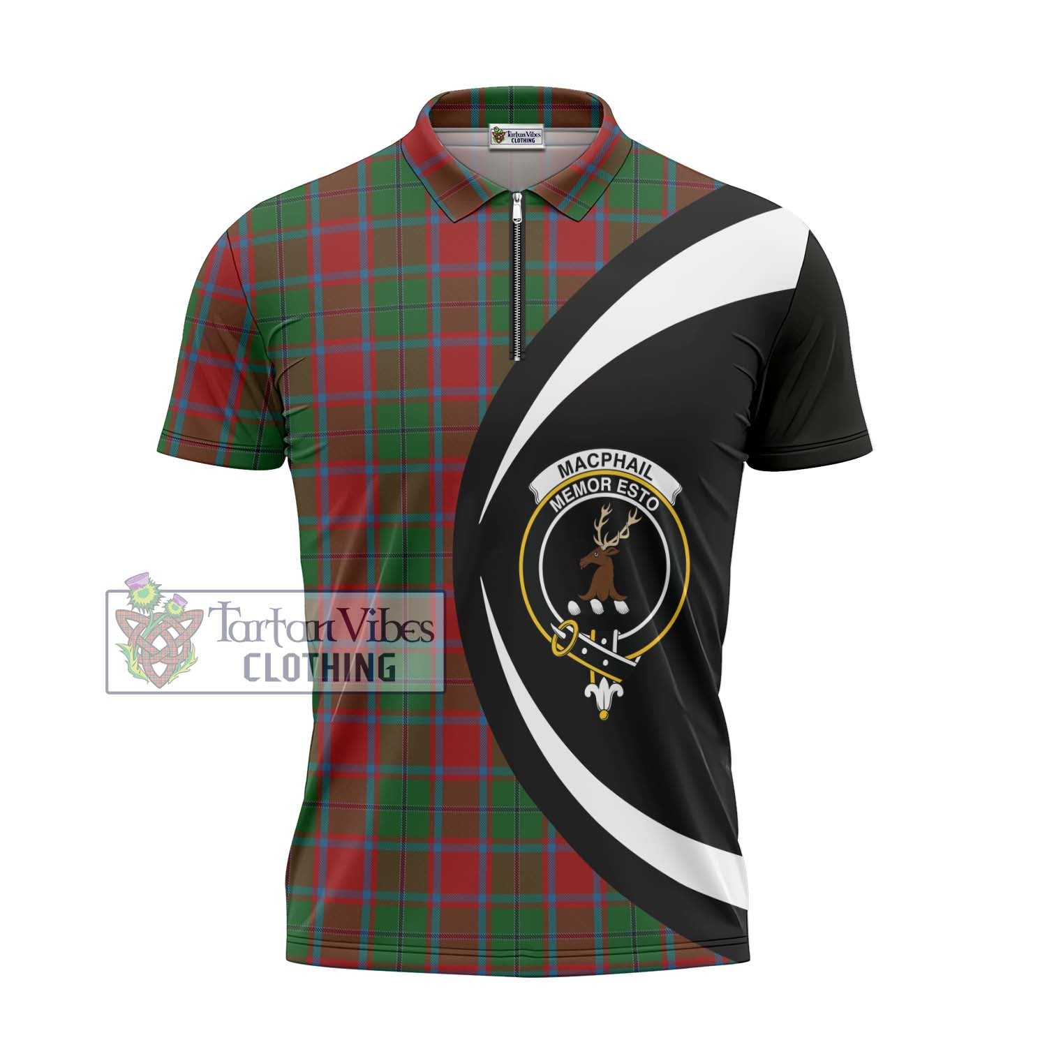 Tartan Vibes Clothing MacPhail Blue Bands Tartan Zipper Polo Shirt with Family Crest Circle Style