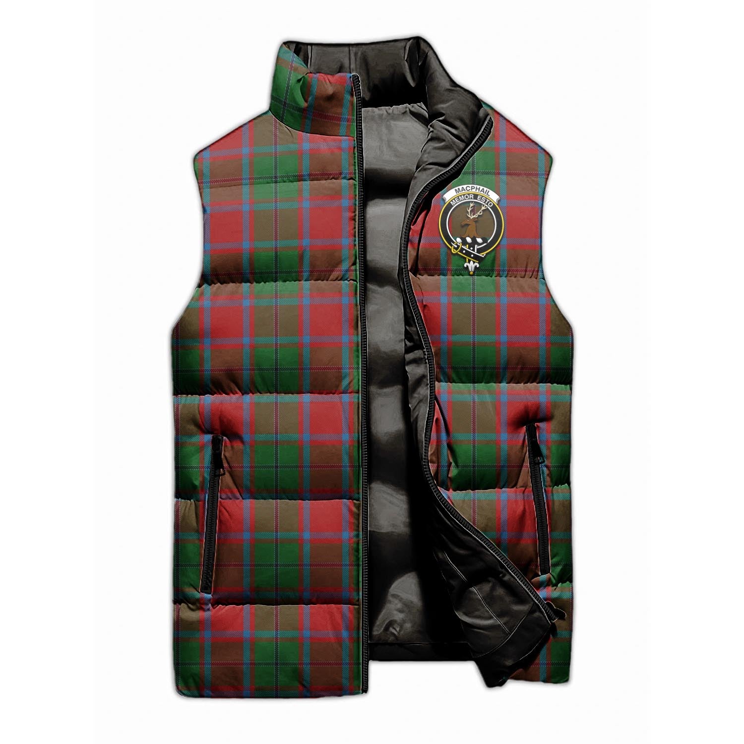 MacPhail Blue Bands Tartan Sleeveless Puffer Jacket with Family Crest - Tartanvibesclothing