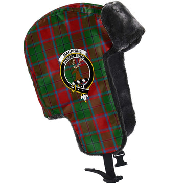 MacPhail Blue Bands Tartan Winter Trapper Hat with Family Crest