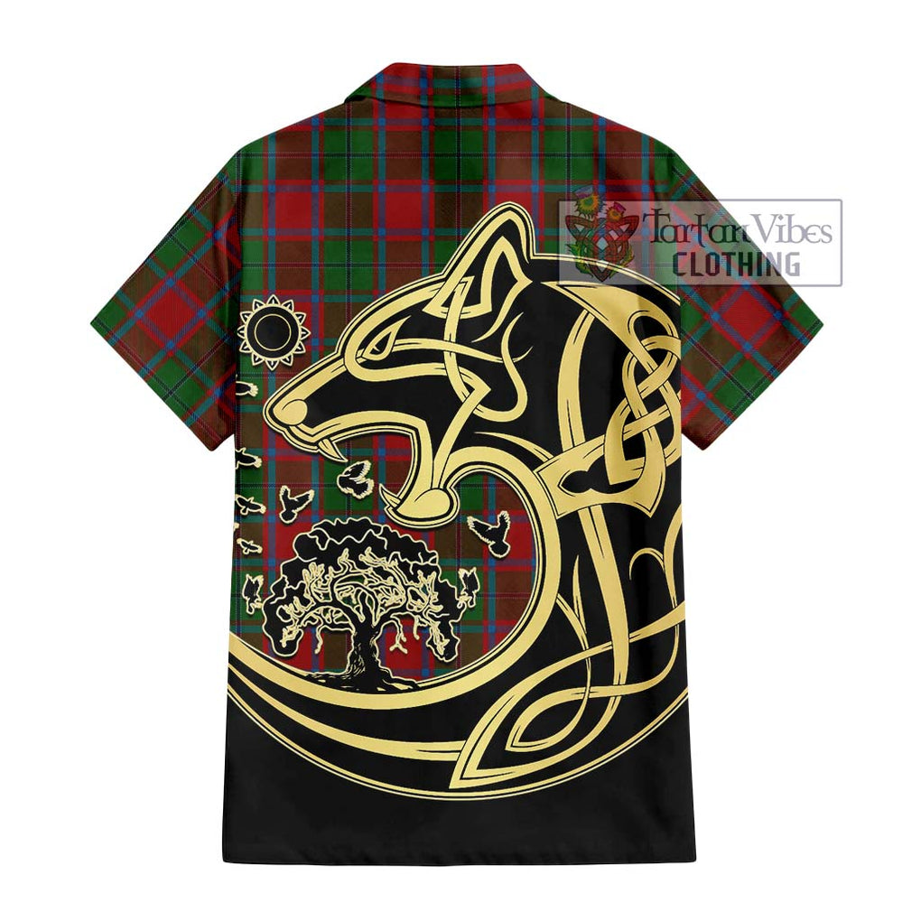 MacPhail Blue Bands Tartan Short Sleeve Button Shirt with Family Crest Celtic Wolf Style - Tartan Vibes Clothing