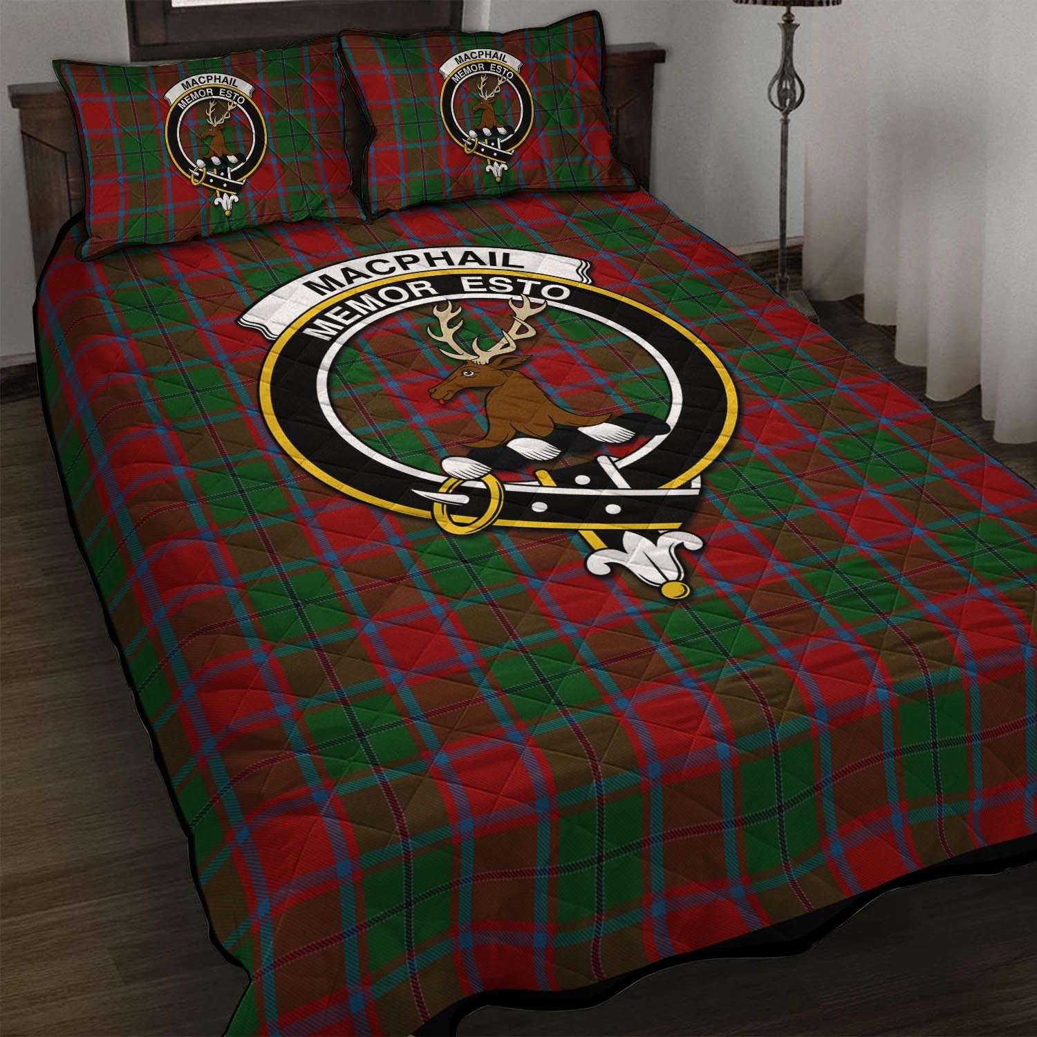 MacPhail Blue Bands Tartan Quilt Bed Set with Family Crest - Tartan Vibes Clothing