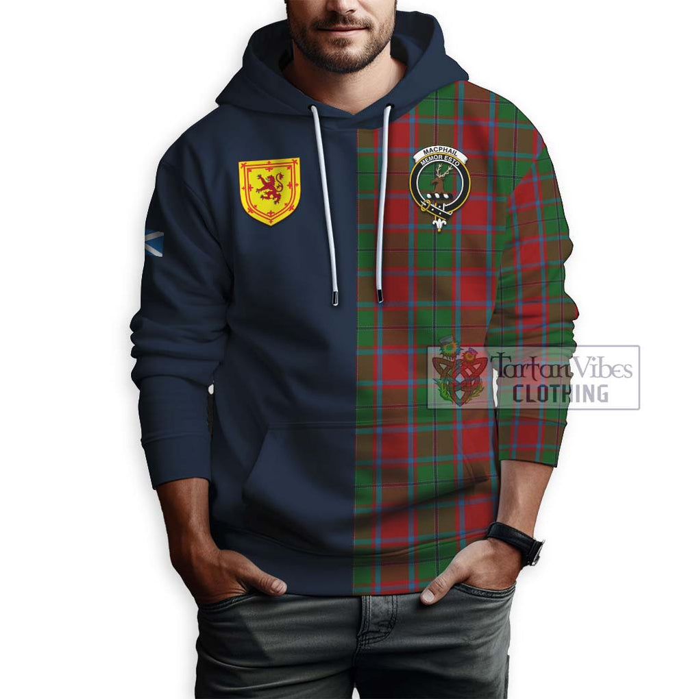 Tartan Vibes Clothing MacPhail Blue Bands Tartan Hoodie with Scottish Lion Royal Arm Half Style