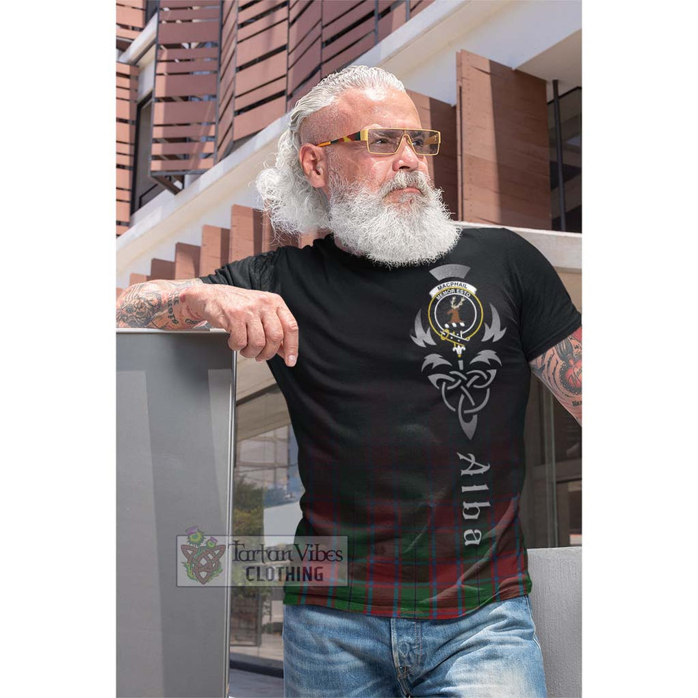 Tartan Vibes Clothing MacPhail Blue Bands Tartan Cotton T-shirt Featuring Alba Gu Brath Family Crest Celtic Inspired