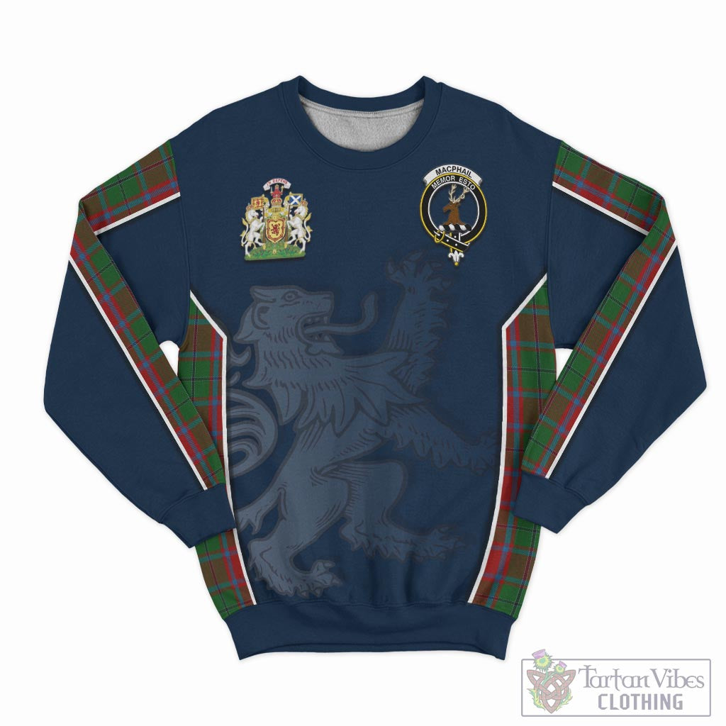 Tartan Vibes Clothing MacPhail Blue Bands Tartan Sweater with Family Crest and Lion Rampant Vibes Sport Style