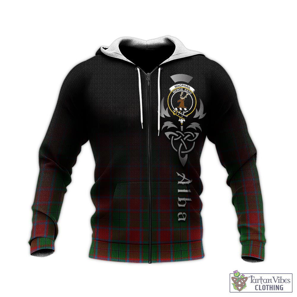 Tartan Vibes Clothing MacPhail Blue Bands Tartan Knitted Hoodie Featuring Alba Gu Brath Family Crest Celtic Inspired