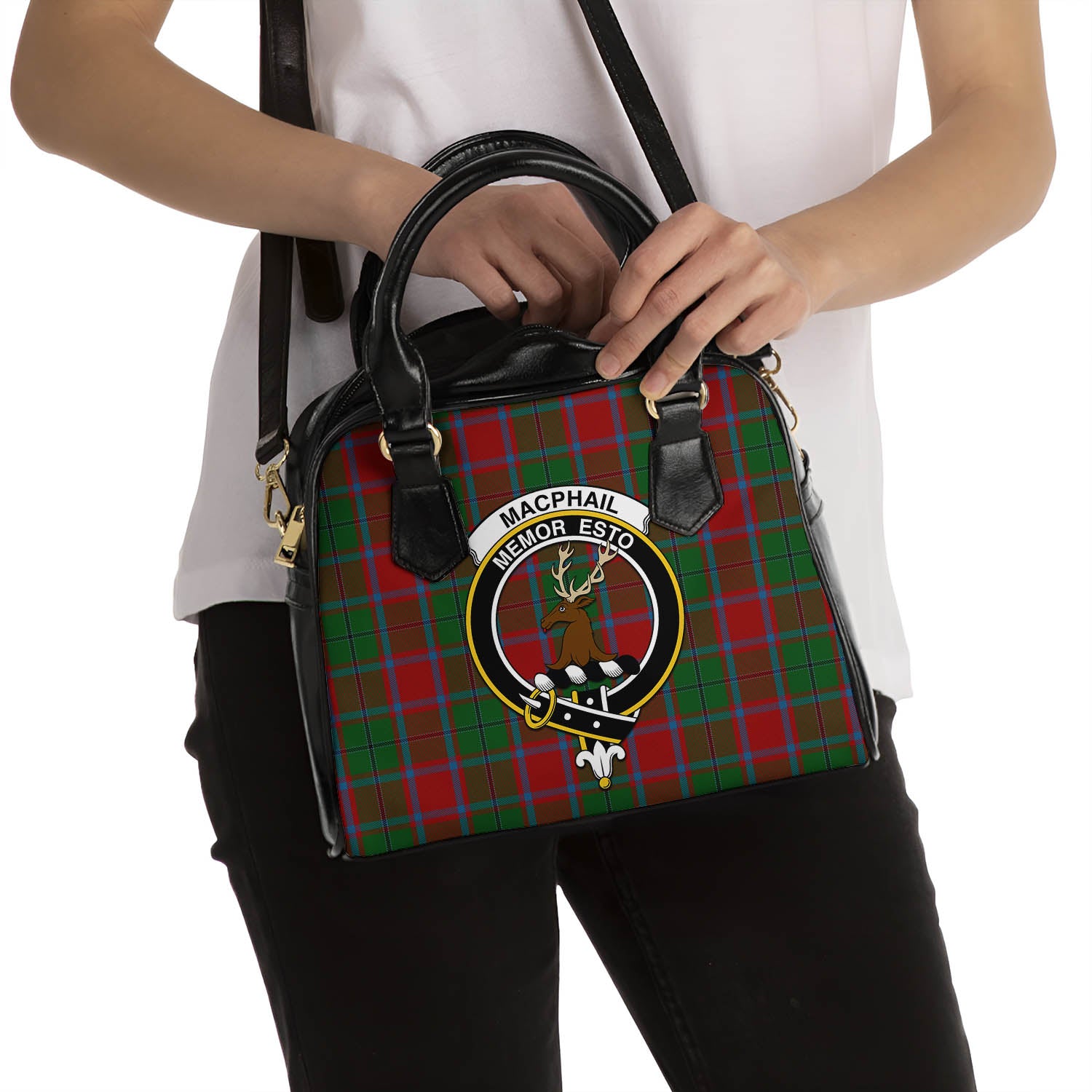 MacPhail Blue Bands Tartan Shoulder Handbags with Family Crest - Tartanvibesclothing