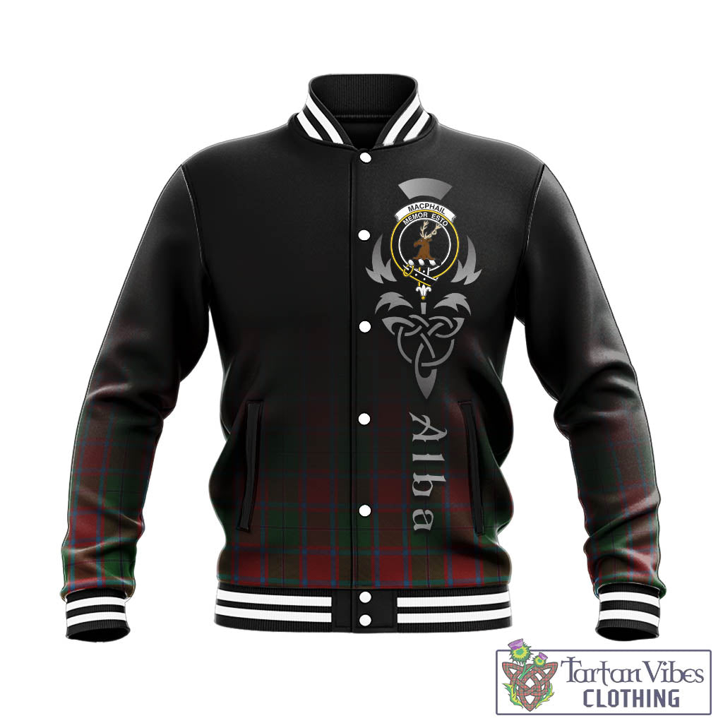 Tartan Vibes Clothing MacPhail Blue Bands Tartan Baseball Jacket Featuring Alba Gu Brath Family Crest Celtic Inspired