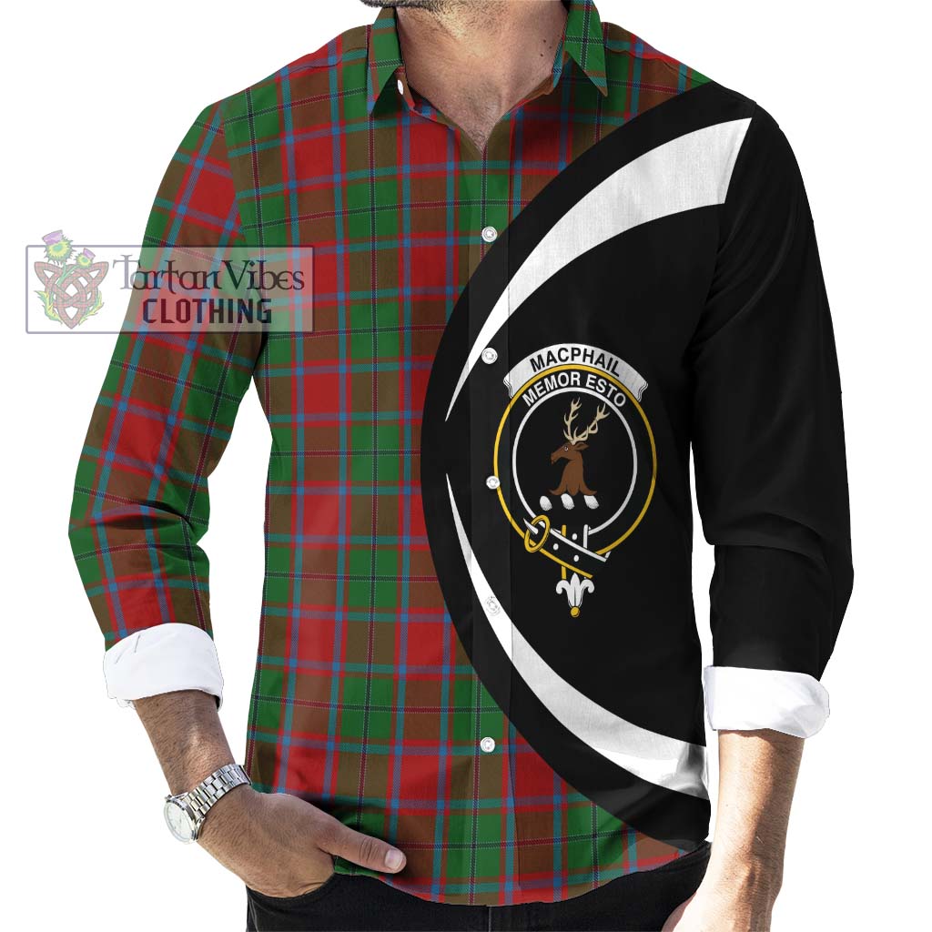 MacPhail Blue Bands Tartan Long Sleeve Button Up with Family Crest Circle Style - Tartan Vibes Clothing