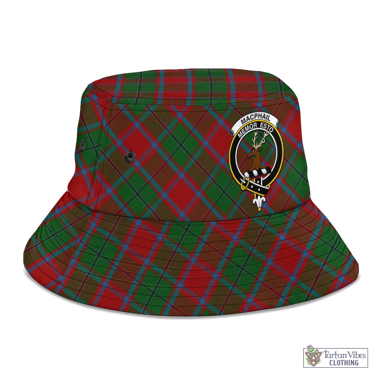 Tartan Vibes Clothing MacPhail Blue Bands Tartan Bucket Hat with Family Crest