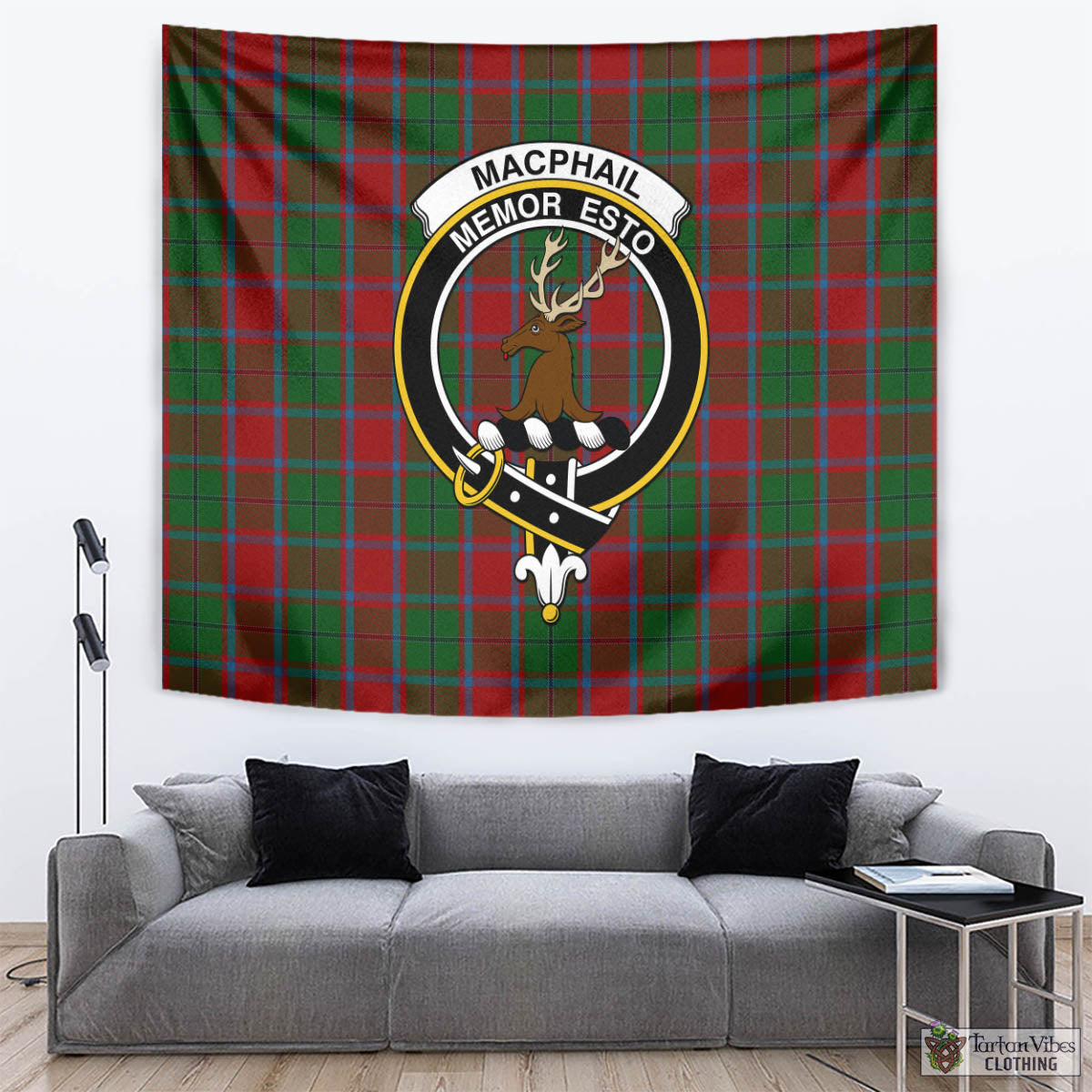 Tartan Vibes Clothing MacPhail Blue Bands Tartan Tapestry Wall Hanging and Home Decor for Room with Family Crest