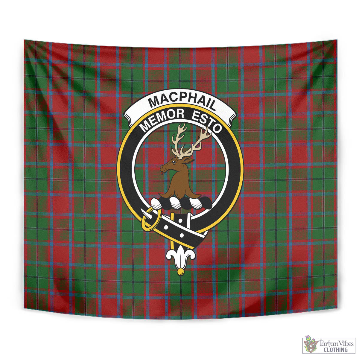 Tartan Vibes Clothing MacPhail Blue Bands Tartan Tapestry Wall Hanging and Home Decor for Room with Family Crest