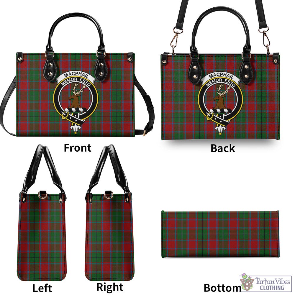 Tartan Vibes Clothing MacPhail Blue Bands Tartan Luxury Leather Handbags with Family Crest