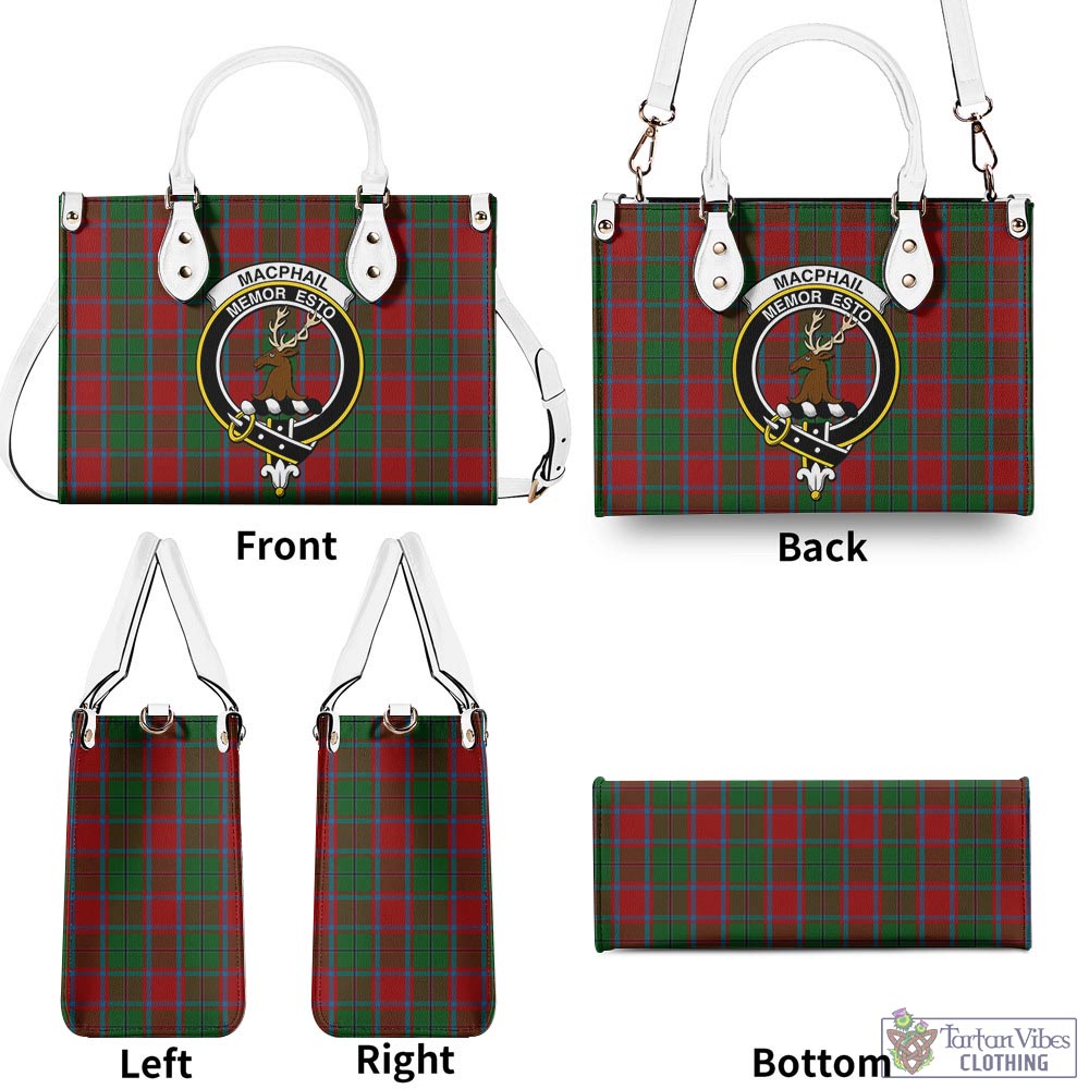 Tartan Vibes Clothing MacPhail Blue Bands Tartan Luxury Leather Handbags with Family Crest