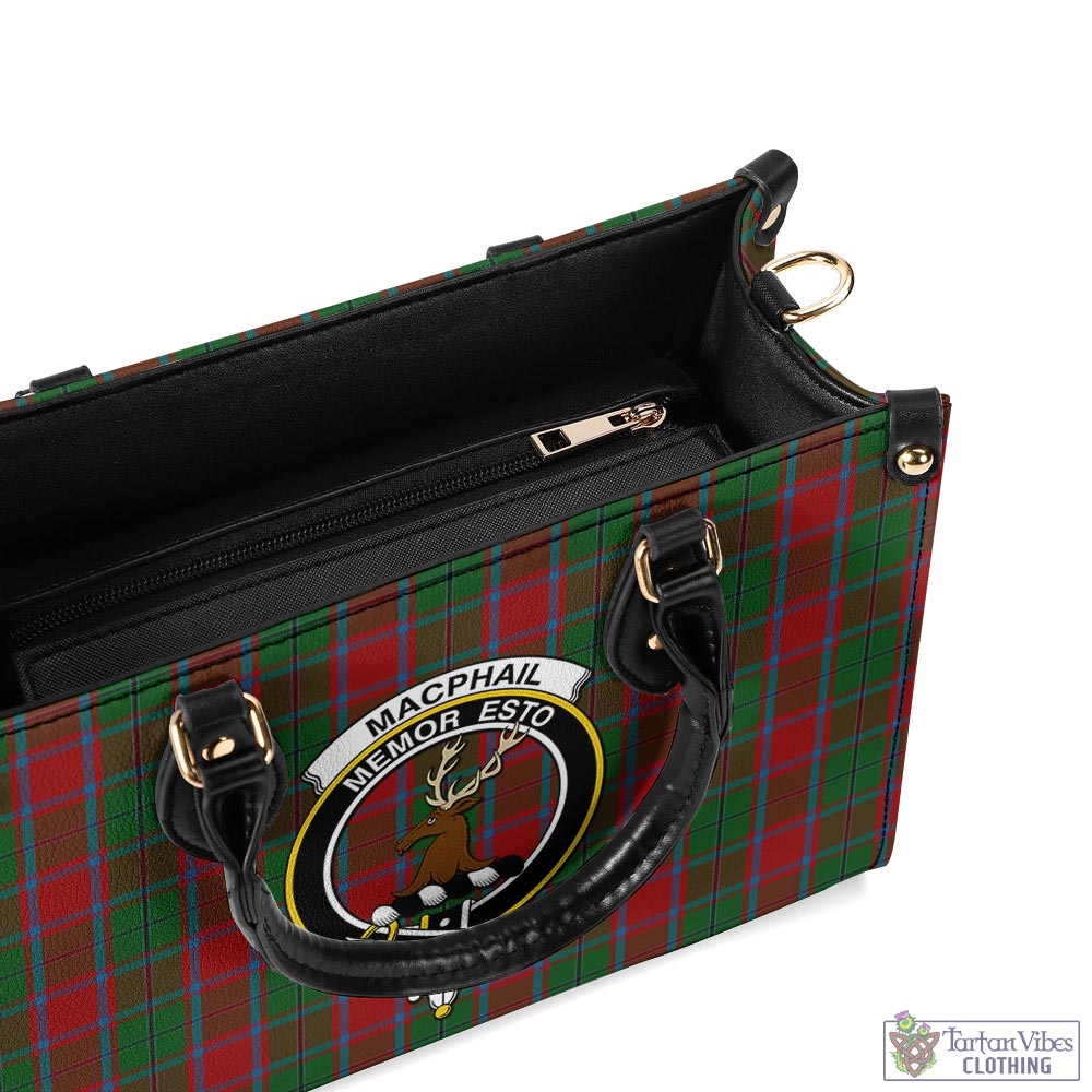 Tartan Vibes Clothing MacPhail Blue Bands Tartan Luxury Leather Handbags with Family Crest