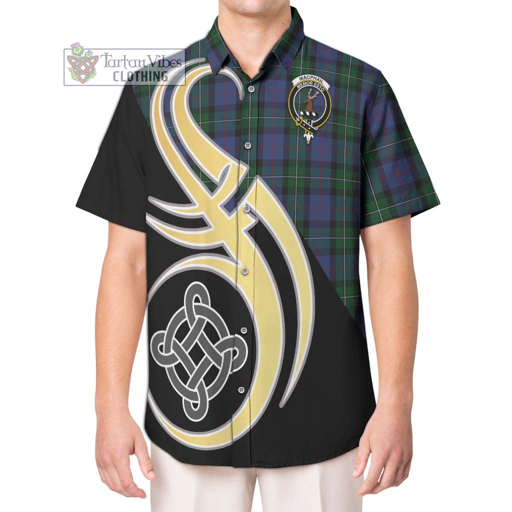 MacPhail Hunting Tartan Short Sleeve Button Shirt with Family Crest and Celtic Symbol Style Kid - Tartan Vibes Clothing