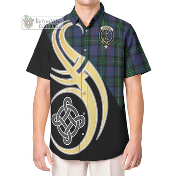 MacPhail Hunting Tartan Short Sleeve Button Shirt with Family Crest and Celtic Symbol Style