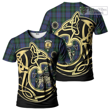 MacPhail Hunting Tartan T-Shirt with Family Crest Celtic Wolf Style