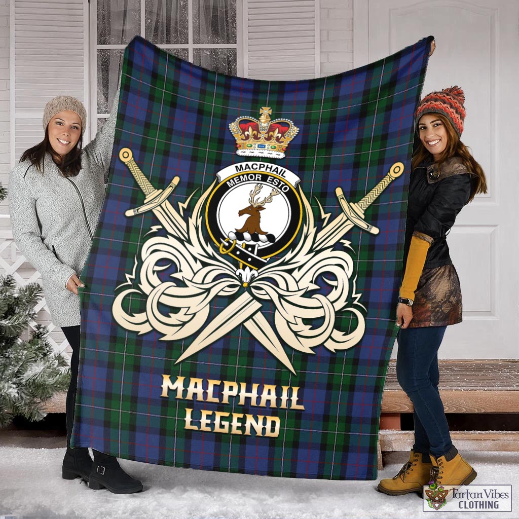 Tartan Vibes Clothing MacPhail Hunting Tartan Blanket with Clan Crest and the Golden Sword of Courageous Legacy