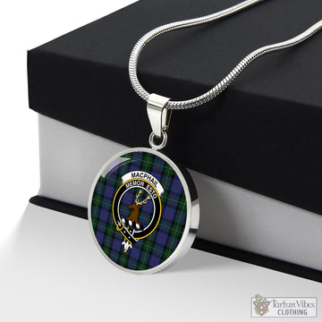 MacPhail Hunting Tartan Circle Necklace with Family Crest