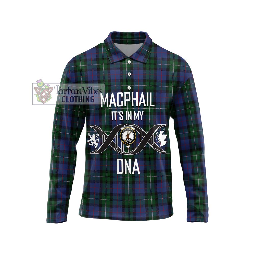 MacPhail Hunting Tartan Long Sleeve Polo Shirt with Family Crest DNA In Me Style Unisex - Tartanvibesclothing Shop