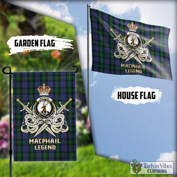 MacPhail Hunting Tartan Flag with Clan Crest and the Golden Sword of Courageous Legacy