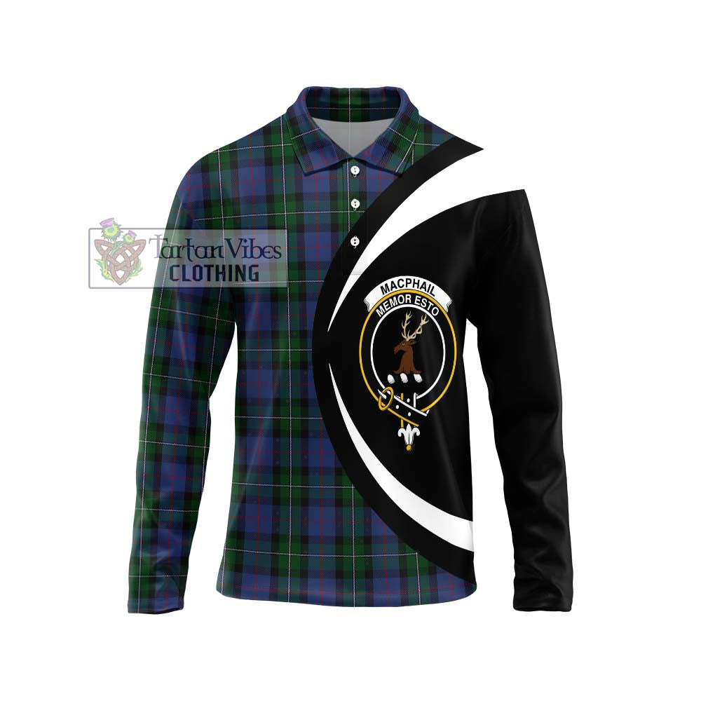 MacPhail Hunting Tartan Long Sleeve Polo Shirt with Family Crest Circle Style Unisex - Tartan Vibes Clothing